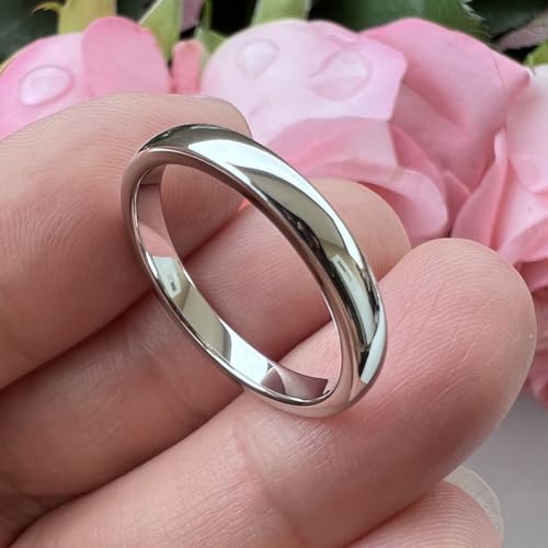 TUTISS 2mm 3mm 4mm 5mm 6mm 7mm 8mm 10mm White Tungsten Rings for Men Women Engagement Wedding Bands Domed Polished Shiny Comfort Fit - color: 3mm White Tungsten