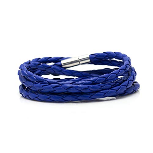 Xusamss Fashion Alloy Buckle Multilayer Leather Wrap Cuff Bracelet,7.5inches - color: Blue