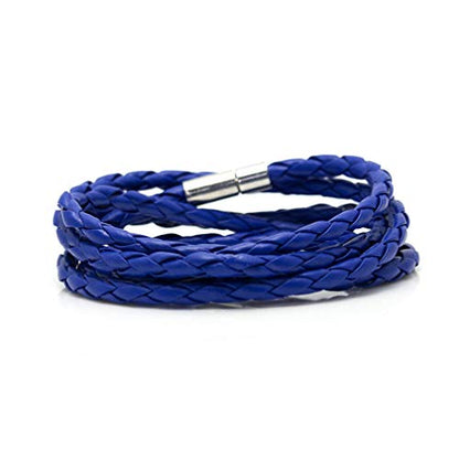 Xusamss Fashion Alloy Buckle Multilayer Leather Wrap Cuff Bracelet,7.5inches - color: Blue
