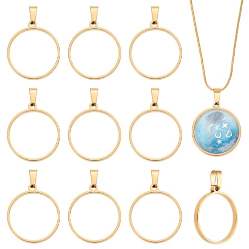 UNICRAFTALE Round Open Back Bezel Pendants Stainless Steel Ring Frame Pendants Geometric Blanks Charms Hollow Frame Pendant Cabochon Settings for Earrings Necklace Bracelet Jewelry Making - color: Gold