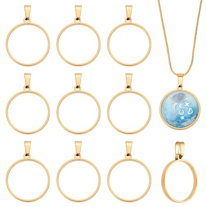 UNICRAFTALE Round Open Back Bezel Pendants Stainless Steel Ring Frame Pendants Geometric Blanks Charms Hollow Frame Pendant Cabochon Settings for Earrings Necklace Bracelet Jewelry Making - color: Gold