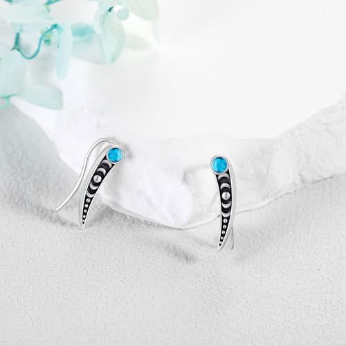Ear Climbers Earrings for Women Sterling Silver Vintage Ear Crawler Earrings Jewelry Gifts for Women - style: Moon Phase-Turquoise