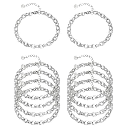 10 PCS Bracelets for Women Stainless Steel Chain Link Bracelet Set | 6.7 Inches with Extender, Jewelry Gifts for DIY, Chains Bulk, Oval, Curb, Figaro Chains, 18K Gold Plated, Silver, Chunky - color: Lip Silver