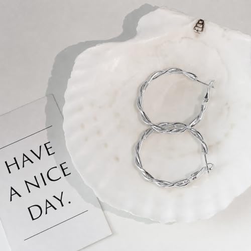 OGD Teardrop Hoop Earrings for Women 14K Gold Plated Large Chunky Oval Pull Through Hoop Earrings Statement Jewelry Gift for Women Hypoallergenic - color: Twisted Hoop-Silver38mm