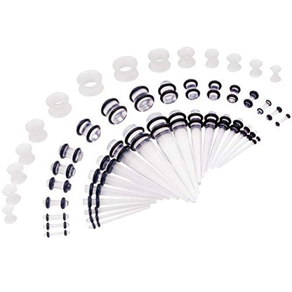 50 Pcs Ear Gauges Stretching Kit 14G-00G | Acrylic Tapers and Plugs Silicone Tunnels, Gauge Expanders Stretching Kit, Piercing Earring Jewelry for Men and Women - color: Clear