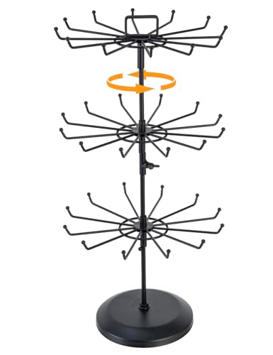 MyGift Black Metal Rotating 3-Tier Jewelry Stand with 36 Hooks | 360° Spinning Display Organizes Necklaces, Bracelets & Keychains with Top Card Holder for Retail or Vanity Use - color: Black (3 Tier)