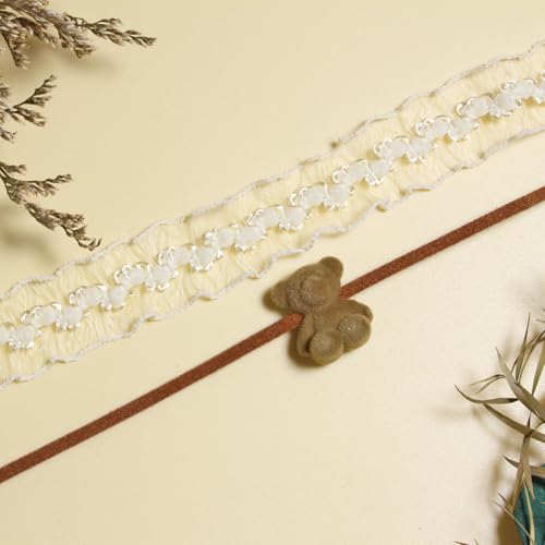 Nova&Aria Chokers Set For Women Heart Choker Necklaces Flower Pendant Velvet Cute Pink Turquoise Blue White Black Choker Necklace Christmas Colorful Lace Chokers - color: Brown-A