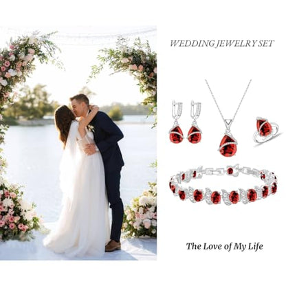 Wedding Jewelry Set for Women Gem Necklace Earrings Bracelet Luxury Jewelry Set Birthday Valentine's Day Mother's Day Christmas Prom Jewelry Gift - color: ZXSD-Garnet