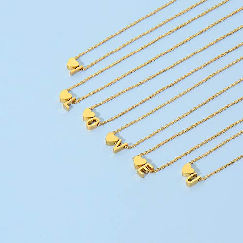 Glimmerst Initial Heart Necklace 18K Gold Plated Stainless Steel Tiny Heart Letter Necklace Personalized Monogram Name Necklace for Women - style: A Gold