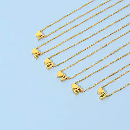 Glimmerst Initial Heart Necklace 18K Gold Plated Stainless Steel Tiny Heart Letter Necklace Personalized Monogram Name Necklace for Women - style: B