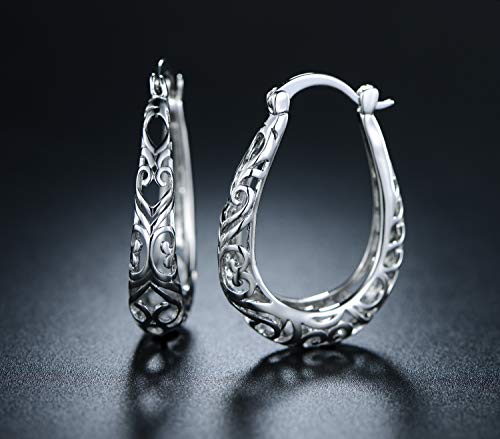 Barzel 18K Gold Plated Filigree Hoop Earrings - color: White Gold
