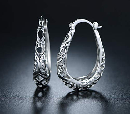Barzel 18K Gold Plated Filigree Hoop Earrings - color: White Gold