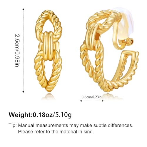 Clip on Earrings for Women Silver and Gold Plated Twisted Rope Hoops Non Pierced C Hoop Earring Lightweight Two Tone Clips Mixed Metal Jewelry Gifts - color: Eternity Hoop-gold