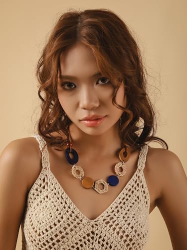 MINACHI Handmade Braided Necklace for Women, Wooden Beads, Rattan Charm, Vintage Style, Gift Jewelry - style: Necklace NECK.006