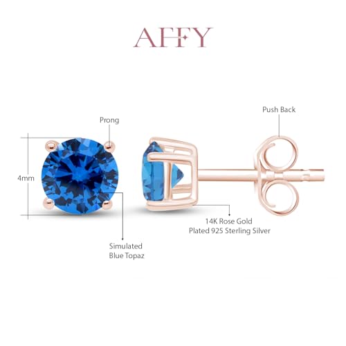 Birthstone Stud Earrings for Women 4MM Round Simulated Gemstone Studs | Push Back Earrings In 14K Gold Over Sterling Silver - color: December - Blue Topaz