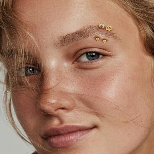 2Pcs Cat Paw Gold Eyebrow Rings Rook Piercing Jewelry 16G 6mm 8mm Threaded Cartilage Tragus Earrings 316L Stainless Steel Paw Prints Vertical Labret Lip Piercing Jewelry - color: Gold, size: 16 gauge(1.2mm)-6mm