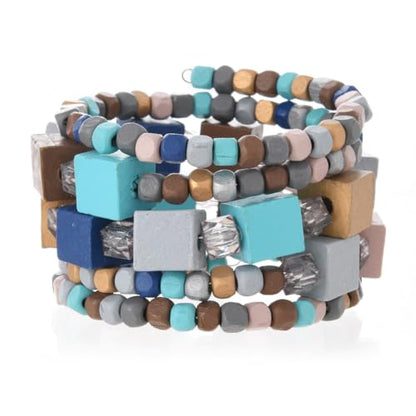 Bohemian Multicolor Natural Wooden Beads Woven Stretch Bracelets Retro Thick Coconut Shell Wood Beaded Elastic Wristband Bracelet Wide Chunky Ethnic Bangles for Women Holiday Jewelry Gifts - style: StyleK