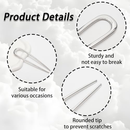 2 Pcs Silver French Hair Pins, Metal French Twist Hair Pins for Buns, Curls and Updos, 5.6 Inches U Shaped Chinese Hair Sticks, Hairstyle Accessories for Women Girls (2 Silver) - color: Silver