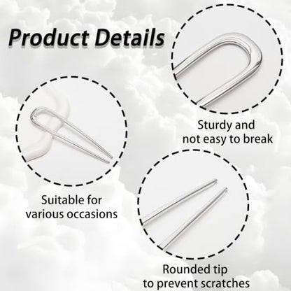 2 Pcs Silver French Hair Pins, Metal French Twist Hair Pins for Buns, Curls and Updos, 5.6 Inches U Shaped Chinese Hair Sticks, Hairstyle Accessories for Women Girls (2 Silver) - color: Silver