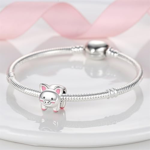 925 Silver Charm for Bracelets Animal Pet Insect Series Women Jewelry Gift - color: Pink pig
