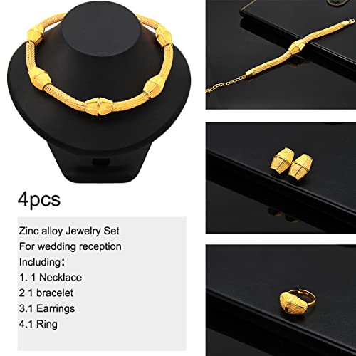 indian Women Jewelry Necklace Set african Dubai Bride Wedding Prom Fashion Jewelry 24K Gold Plated Necklace Bangles Rings Earrings - color: S-202