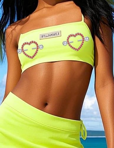 8 Pairs Nipple Rings 14G Stainless Steel Heart Cherry Apple Devil CZ Acrylic Ball Stud Barbell Tongue Rings Set Cute Nipplerings Piercing Jewelry for Women Red Silver Tone - color: Red