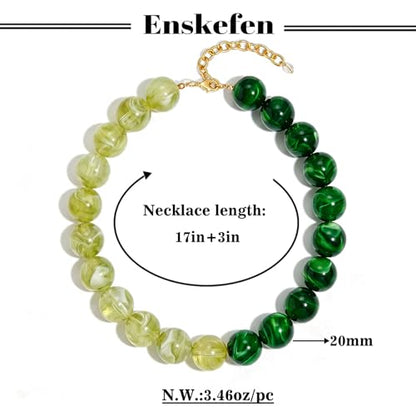 Chunky Beaded Necklaces for Women Statement Necklace | Bold Chunky Choker, Large Resin Beads, Adjustable Necklace, Boho Trendy Summer Beach Holiday Jewelry - color: Green-01