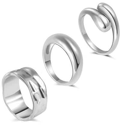 Gold Chunky Rings for Women Non Tarnish, 18K Gold Plated Statement Dome Rings Stacking,Thumb Ring, Mens Silver Wedding Band Jewelry Size 5-11 - color: Silver