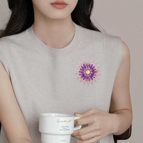 QCWN Large Flower Brooches and Pins for Women Vintage Rhinestone Sunflower Brooch Costume Jewelry Lapel Hat Pins for Wedding Dresses Bouquet Gifts - style: 1Pcs Purple Sunflower
