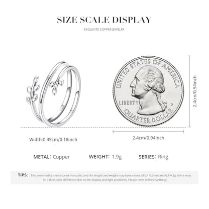 MUNDELL 925 Sterling Silver Simple Multi-layer Leaf Adjustable Ring Green Lucky Leaves Statement Ring for Women Promise Ring Fine Jewelry - color: Multi-layer Leaf