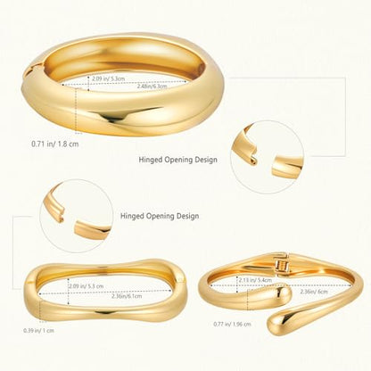 Emibele Gold Bangles for Women, 2PCS Irregular Chunky Gold Bracelet Hinged Open Bangle Bracelets for Women, Fashion Wide Arm Cuff Minimalist Chunky Jewelry Gifts for Valentine Christmas Birthday - style: N Gold