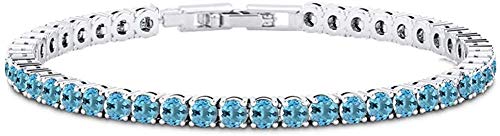 Savlano 14K Gold Plated Cubic Zirconia Round 4MM Classic Tennis Bracelet For Women - style: Light Blue