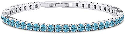 Savlano 14K Gold Plated Cubic Zirconia Round 4MM Classic Tennis Bracelet For Women - style: Light Blue