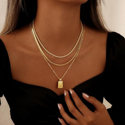 Layered Necklaces for Women 14K Gold Plated Stack Circle Pendant Trendy Long Chain Stackable Handmade Coin Necklace Set Dainty Gold Stacked Jewelry Gifts - color: Gold-7