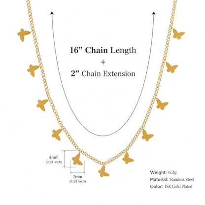Rich London 18K Rose Gold Plated 2-in-1 Clover Heart Pendant Necklace for Women | Elegant Crystal Charm Jewellery - color: Butterfly Chain