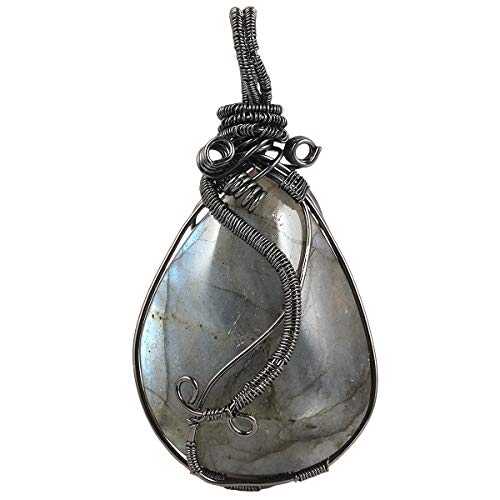 TUMBEELLUWA Handmade Copper Wire Wrapped Labradorite Necklace for Women Men | Irregular Shape, Third Eye Chakra, Enhances Intuition & Spiritual Awareness, 19.86" Stainless Steel Chain, Daily Wear - style: Style 7