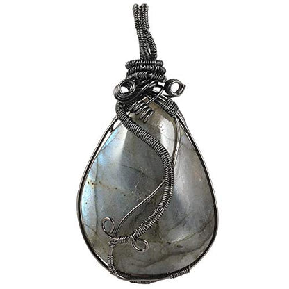 TUMBEELLUWA Handmade Copper Wire Wrapped Labradorite Necklace for Women Men | Irregular Shape, Third Eye Chakra, Enhances Intuition & Spiritual Awareness, 19.86" Stainless Steel Chain, Daily Wear - style: Style 7