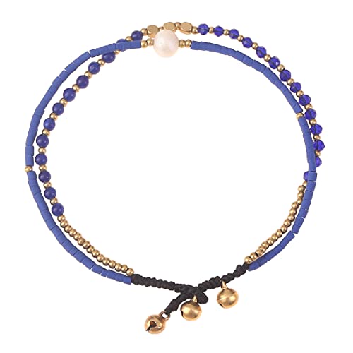 Made by Nami Boho Surfer Anklet Waterproof & Adjustable Beaded Anklets for Women Beachy Ankle Bracelet Made from Waxed Cotton Rope and Beads for Summer and Hippie Style - color: Blue Pearl