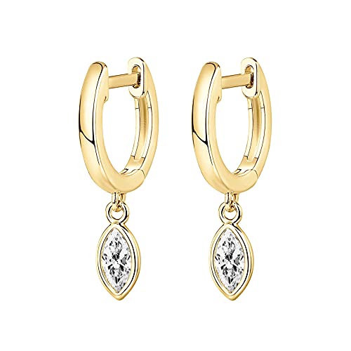 PAVOI 14K Gold Plated Huggie Hoop Earrings with Charms for Women - 925 Sterling Silver Posts Dainty Motif Huggie Hoop Dangle Earrings - Lightweight Dangle Drop Jewelry with Cubic Zirconia - style: Marquise