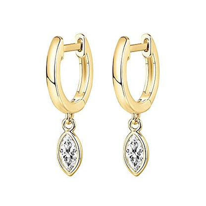 PAVOI 14K Gold Plated Huggie Hoop Earrings with Charms for Women - 925 Sterling Silver Posts Dainty Motif Huggie Hoop Dangle Earrings - Lightweight Dangle Drop Jewelry with Cubic Zirconia - style: Marquise