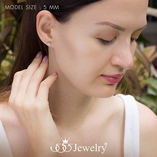 555Jewelry Womens Stainless Steel Square Cube Shape Glittery Cute Stud Earrings - color: Silver
