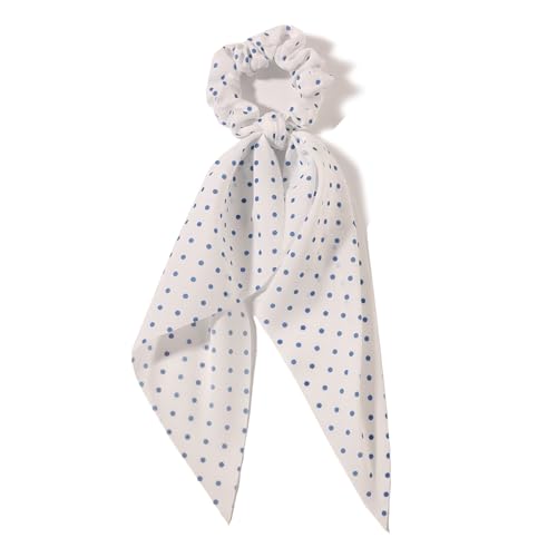 LFOUVRE Elastic Hair Scrunchies and Ribbons - Knotted Bow Hair Ties, Scarf Scrunchies Ponytail Holders for Women and Girls 3pcs - color: White Light Blue Royal Blue