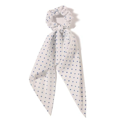 LFOUVRE Elastic Hair Scrunchies and Ribbons - Knotted Bow Hair Ties, Scarf Scrunchies Ponytail Holders for Women and Girls 3pcs - color: White Light Blue Royal Blue