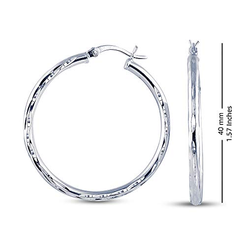 Charmsy 925 Sterling Silver Hoop Earrings | Lightweight Italian 2.5mm Tube Diamond-Cut Round Classic Hoops Earring for Women | Size 15/20/25/30/35/40/50/60/70mm | Small Medium Large - color: Diamond-Cut, size: 40 MM