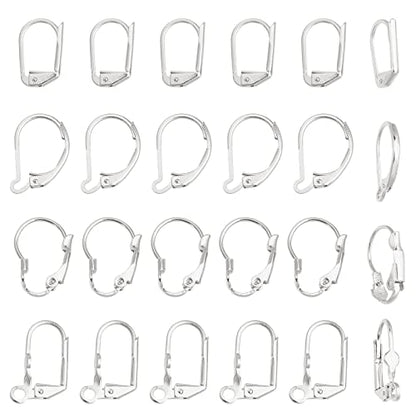 SUNNYCLUE 1 Box 24Pcs 4 Styles Leverback Earring Findings Leverback French Ear Hooks Wire Earring Findings for Jewelry Making DIY Craft Making, Silver - color: 1 Box 30pcs 925 Sterling Silver Plated Leverback