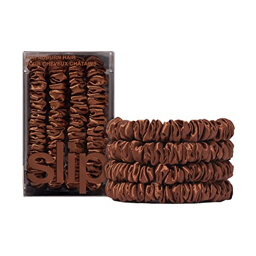 Slip Silk Hair Ties — Skinny Silk Auburn Scrunchies, No Damage, No Crease, Anti-Breakage |100% Mulberry Silk | All Hair Types | Made with Proprietary Slipsilk™ | Set of 4 - color: Auburn