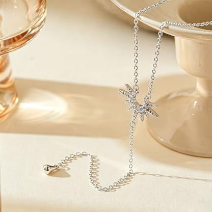 14K Gold Plated Layered Lariat Necklace for Women - Waterproof Non-Tarnish Dainty Gold Chain Necklace, Long Boho Statement Jewelry for Wedding, Prom, Summer Vacation Gifts - color: CZ Y Necklace-Silver