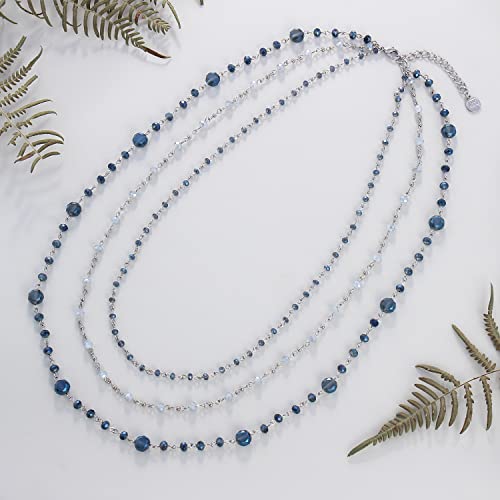 Firstmeet Long Chain Multi Layer Fashion Glass Beads Handmade Necklace for Women - color: blue