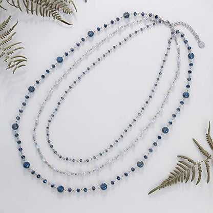 Firstmeet Long Chain Multi Layer Fashion Glass Beads Handmade Necklace for Women - color: blue