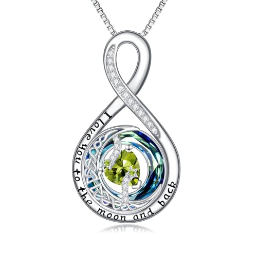 TOUPOP Birthstone Necklace for Women 925 Sterling Silver Moon and Star Pendant Necklaces I Love You to the Moon and Back Jewelry Anniversary Birthday Gifts for Her Wife Girlfriend Mom - color: 08-Aug-Peridot